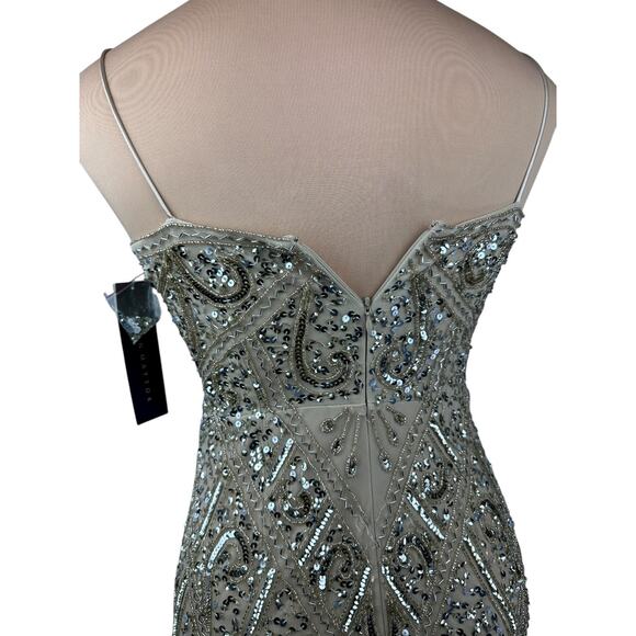 NWT Aidan Mattox Sequin Embellished V-Neck Flutter Hem Midi Dress *Altered* - Picture 11 of 16